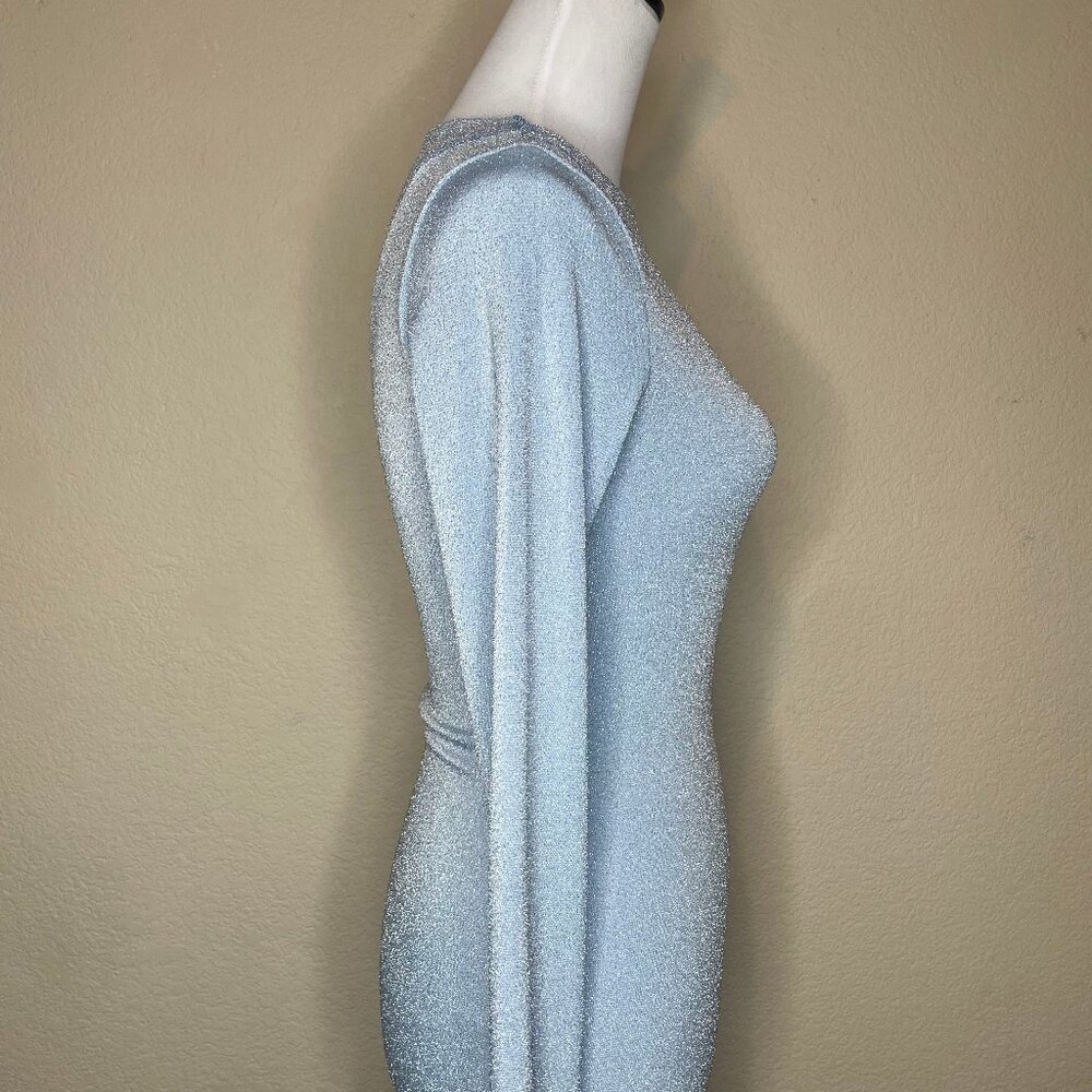 Naked Wardrobe Blue Shimmer Glow For It Swirl Bodycon Maxi Dress Size M - Picture 5 of 14